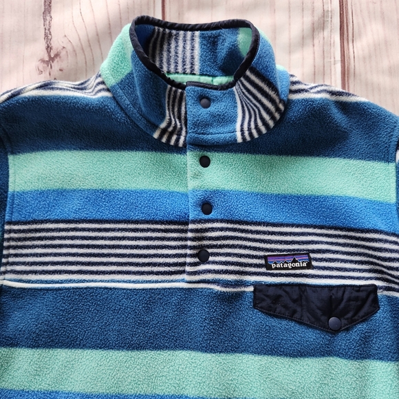 Patagonia "Synchilla Snap-T Fleece" Pullover Fitz Stripe Blue | Women's Size XL - Picture 4 of 12